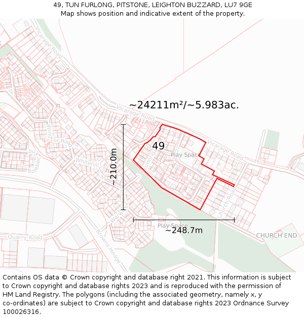 49, TUN FURLONG, PITSTONE, LEIGHTON BUZZARD, LU7 9GE: Plot and title map