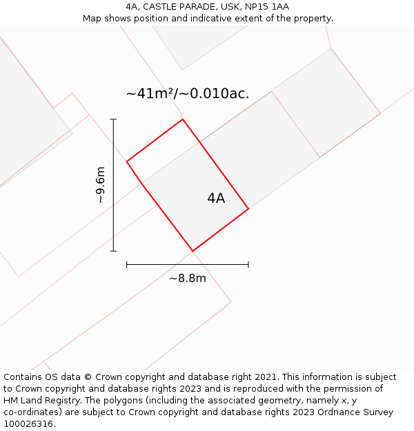 4A, CASTLE PARADE, USK, NP15 1AA: Plot and title map