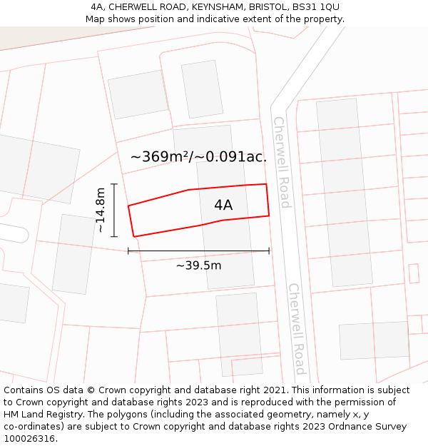 4A, CHERWELL ROAD, KEYNSHAM, BRISTOL, BS31 1QU: Plot and title map