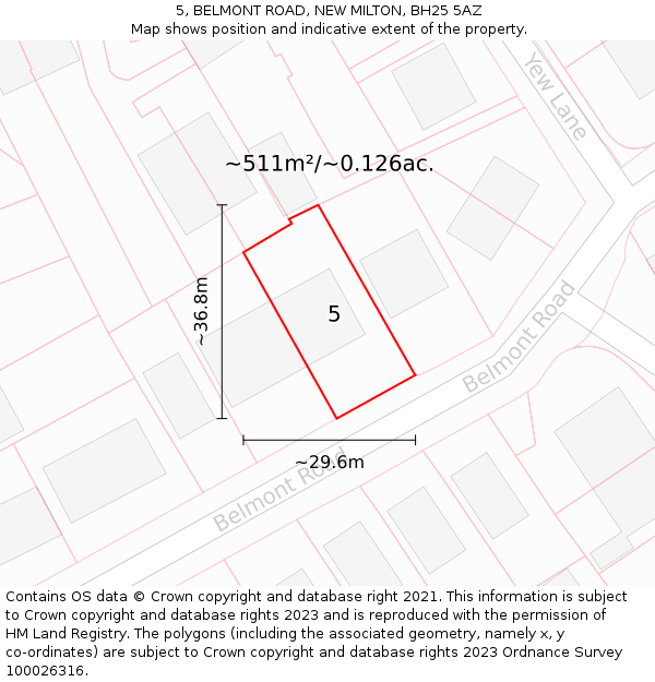 5, BELMONT ROAD, NEW MILTON, BH25 5AZ: Plot and title map