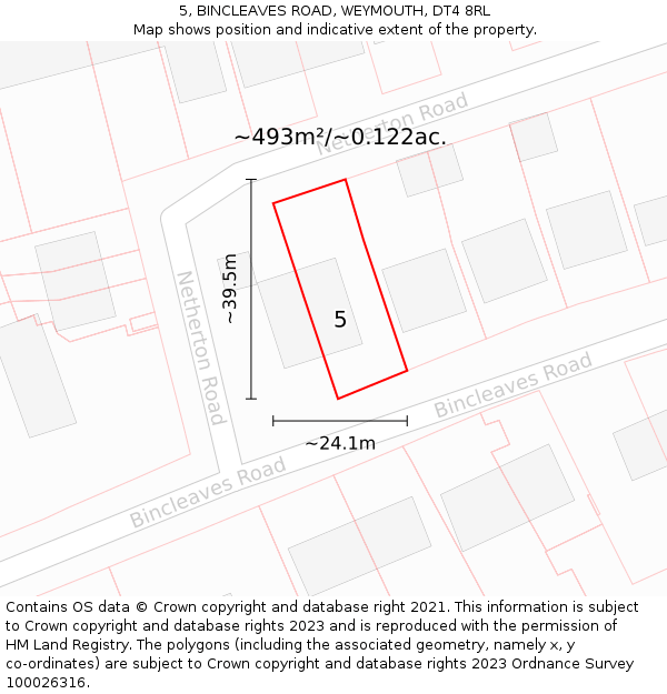 5, BINCLEAVES ROAD, WEYMOUTH, DT4 8RL: Plot and title map