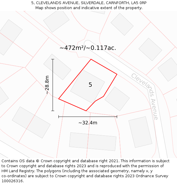 5, CLEVELANDS AVENUE, SILVERDALE, CARNFORTH, LA5 0RP: Plot and title map