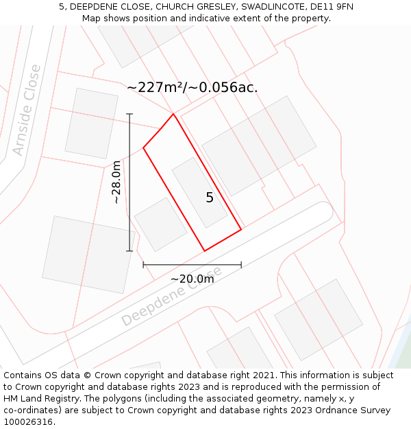 5, DEEPDENE CLOSE, CHURCH GRESLEY, SWADLINCOTE, DE11 9FN: Plot and title map