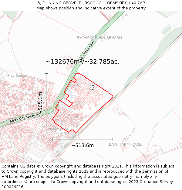 5, DUNNING GROVE, BURSCOUGH, ORMSKIRK, L40 7AP: Plot and title map