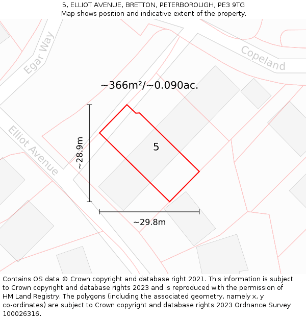 5, ELLIOT AVENUE, BRETTON, PETERBOROUGH, PE3 9TG: Plot and title map