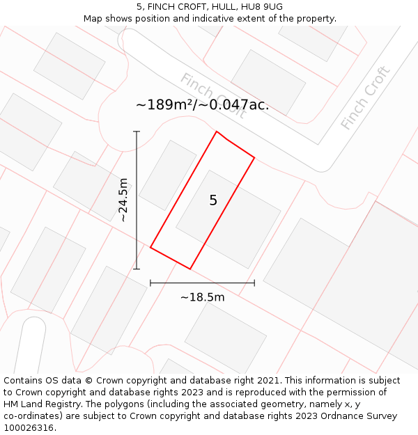 5, FINCH CROFT, HULL, HU8 9UG: Plot and title map