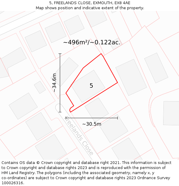 5, FREELANDS CLOSE, EXMOUTH, EX8 4AE: Plot and title map