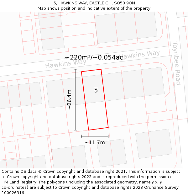 5, HAWKINS WAY, EASTLEIGH, SO50 9QN: Plot and title map