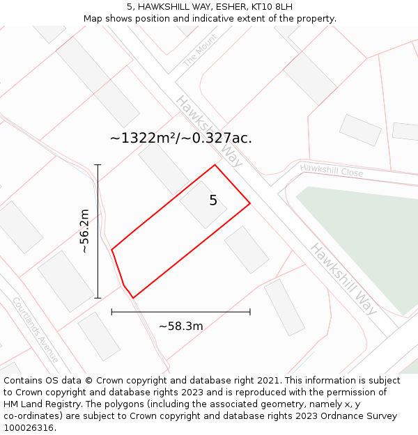 5, HAWKSHILL WAY, ESHER, KT10 8LH: Plot and title map