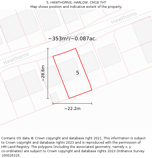 5, HAWTHORNS, HARLOW, CM18 7HT: Plot and title map