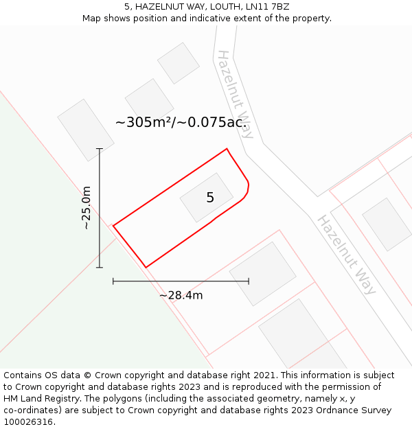 5, HAZELNUT WAY, LOUTH, LN11 7BZ: Plot and title map