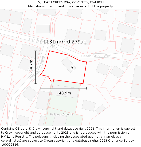 5, HEATH GREEN WAY, COVENTRY, CV4 8GU: Plot and title map