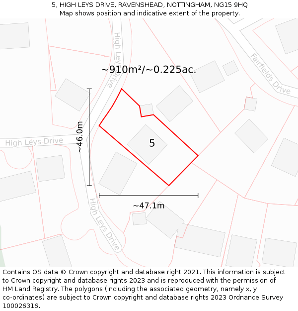 5, HIGH LEYS DRIVE, RAVENSHEAD, NOTTINGHAM, NG15 9HQ: Plot and title map