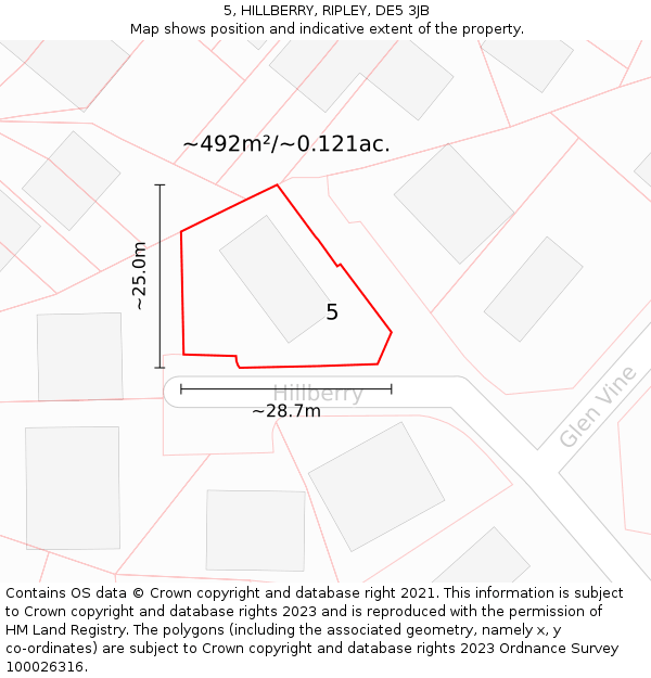 5, HILLBERRY, RIPLEY, DE5 3JB: Plot and title map