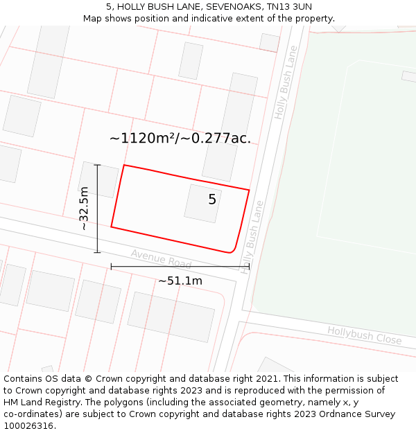 5, HOLLY BUSH LANE, SEVENOAKS, TN13 3UN: Plot and title map