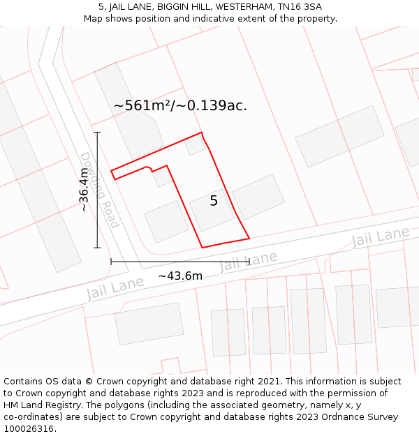 5, JAIL LANE, BIGGIN HILL, WESTERHAM, TN16 3SA: Plot and title map