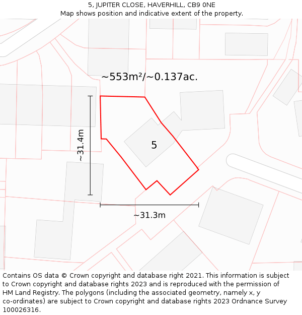 5, JUPITER CLOSE, HAVERHILL, CB9 0NE: Plot and title map