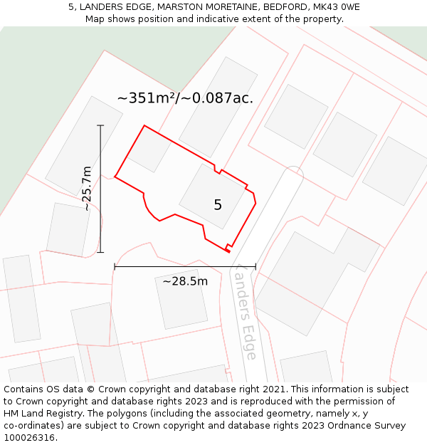 5, LANDERS EDGE, MARSTON MORETAINE, BEDFORD, MK43 0WE: Plot and title map