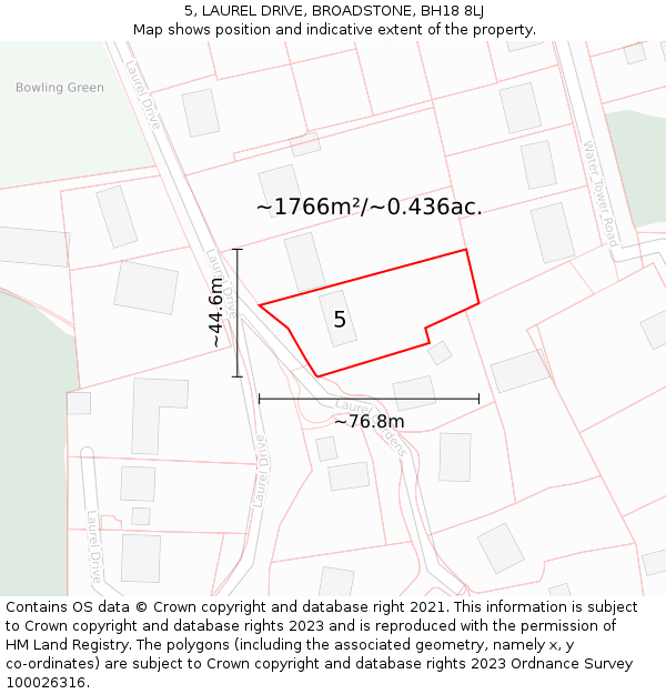 5, LAUREL DRIVE, BROADSTONE, BH18 8LJ: Plot and title map