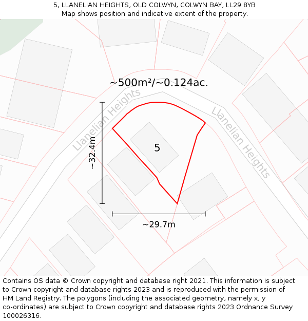 5, LLANELIAN HEIGHTS, OLD COLWYN, COLWYN BAY, LL29 8YB: Plot and title map