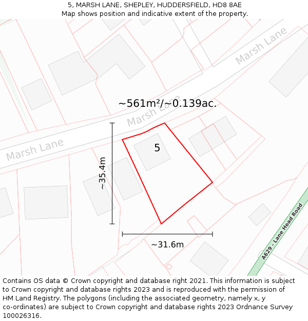 5, MARSH LANE, SHEPLEY, HUDDERSFIELD, HD8 8AE: Plot and title map