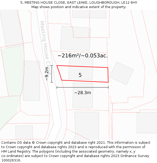 5, MEETING HOUSE CLOSE, EAST LEAKE, LOUGHBOROUGH, LE12 6HY: Plot and title map