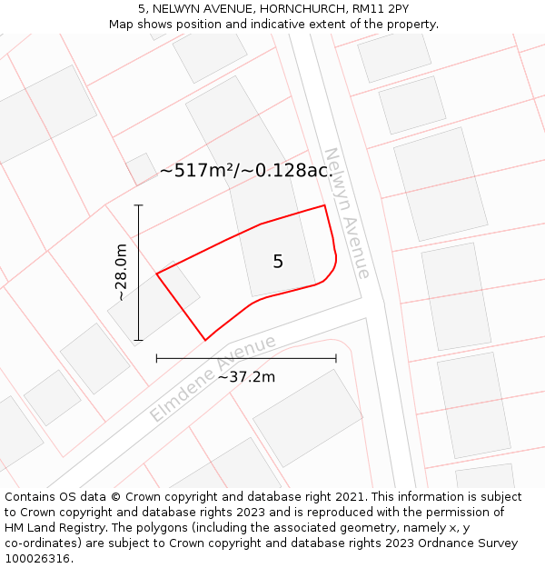 5, NELWYN AVENUE, HORNCHURCH, RM11 2PY: Plot and title map