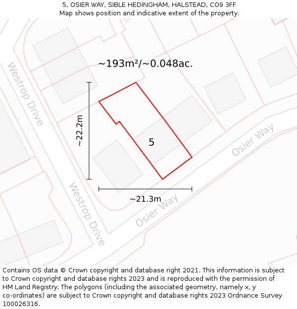 5, OSIER WAY, SIBLE HEDINGHAM, HALSTEAD, CO9 3FF: Plot and title map