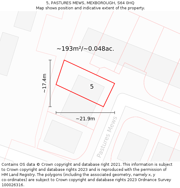 5, PASTURES MEWS, MEXBOROUGH, S64 0HQ: Plot and title map