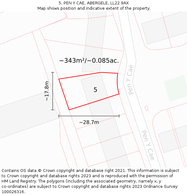 5, PEN Y CAE, ABERGELE, LL22 9AX: Plot and title map