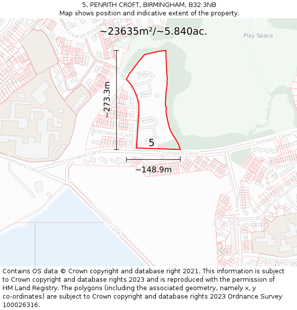 5, PENRITH CROFT, BIRMINGHAM, B32 3NB: Plot and title map