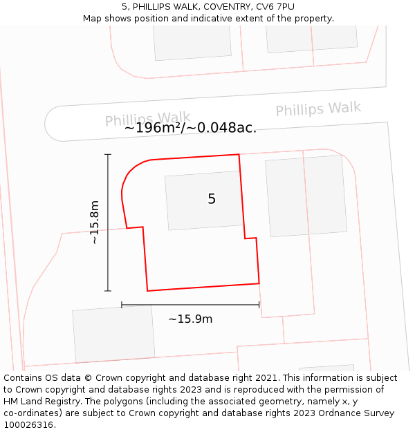 5, PHILLIPS WALK, COVENTRY, CV6 7PU: Plot and title map