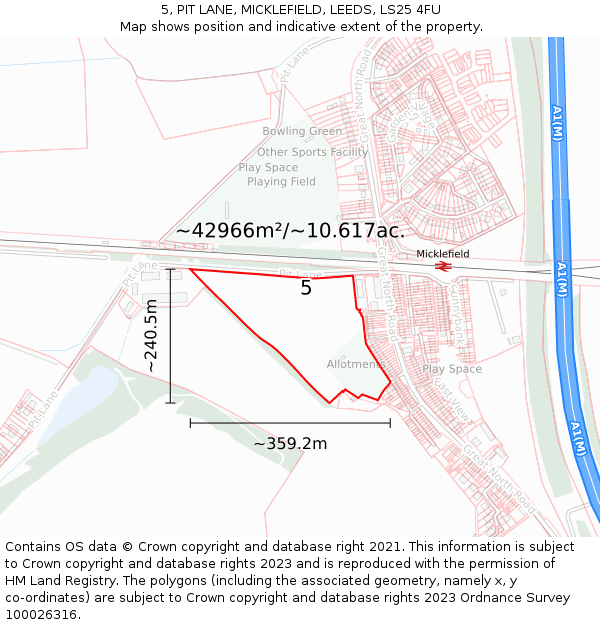 5, PIT LANE, MICKLEFIELD, LEEDS, LS25 4FU: Plot and title map