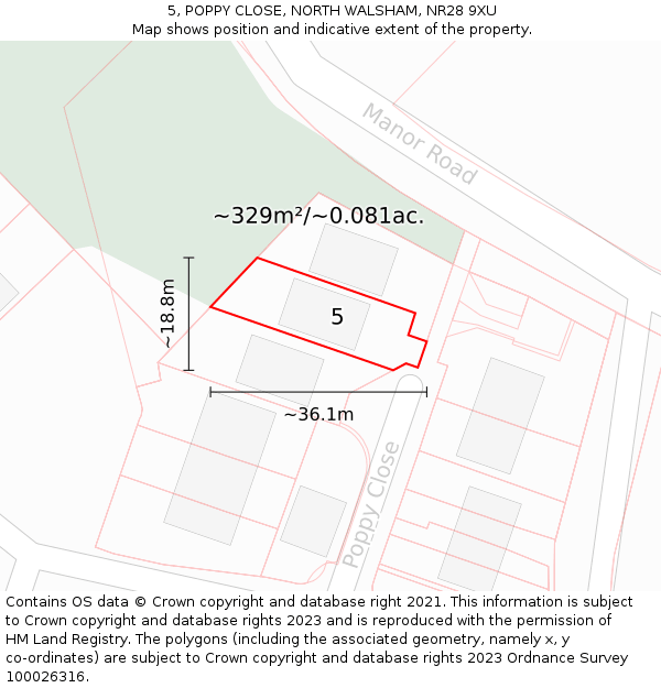 5, POPPY CLOSE, NORTH WALSHAM, NR28 9XU: Plot and title map