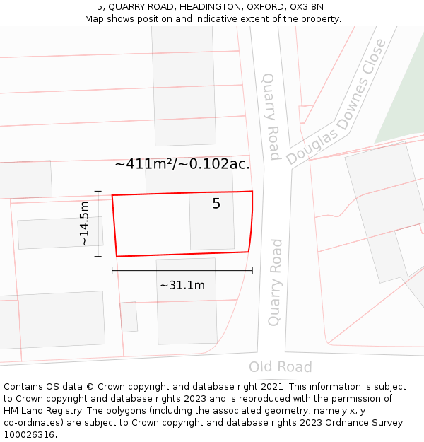 5, QUARRY ROAD, HEADINGTON, OXFORD, OX3 8NT: Plot and title map