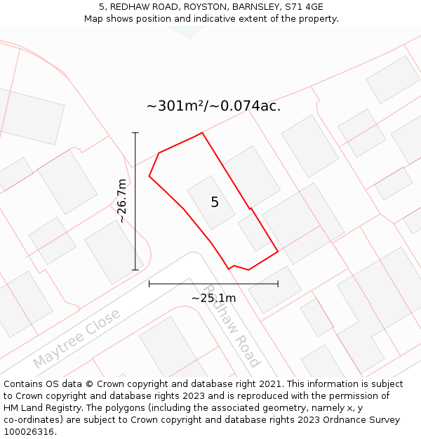 5, REDHAW ROAD, ROYSTON, BARNSLEY, S71 4GE: Plot and title map