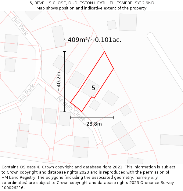 5, REVELLS CLOSE, DUDLESTON HEATH, ELLESMERE, SY12 9ND: Plot and title map