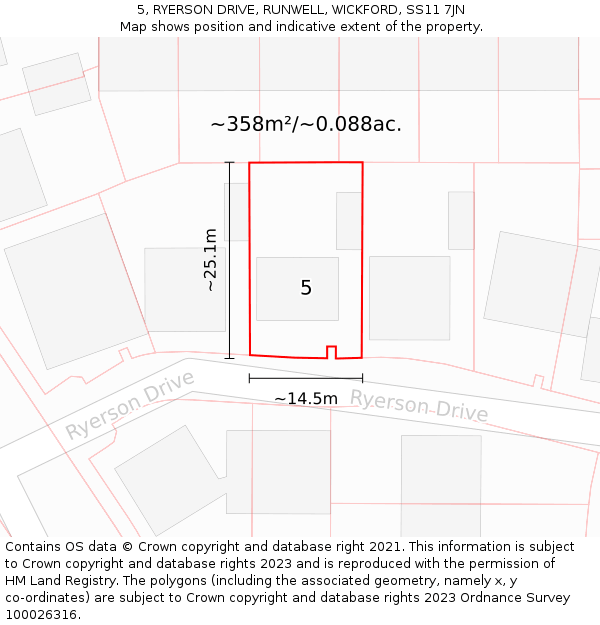 5, RYERSON DRIVE, RUNWELL, WICKFORD, SS11 7JN: Plot and title map