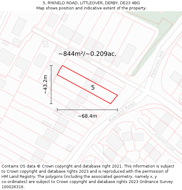 5, RYKNELD ROAD, LITTLEOVER, DERBY, DE23 4BG: Plot and title map