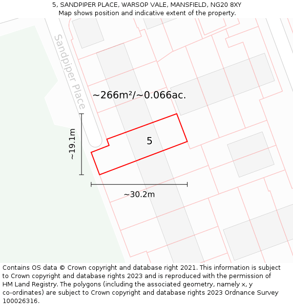 5, SANDPIPER PLACE, WARSOP VALE, MANSFIELD, NG20 8XY: Plot and title map