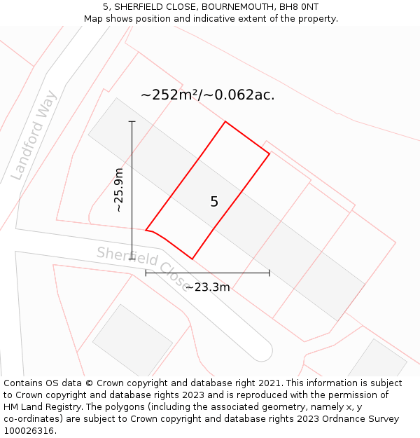 5, SHERFIELD CLOSE, BOURNEMOUTH, BH8 0NT: Plot and title map