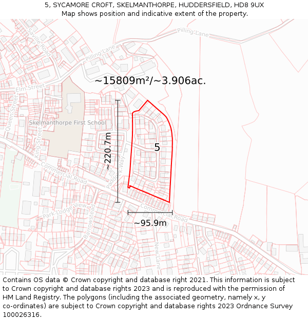 5, SYCAMORE CROFT, SKELMANTHORPE, HUDDERSFIELD, HD8 9UX: Plot and title map