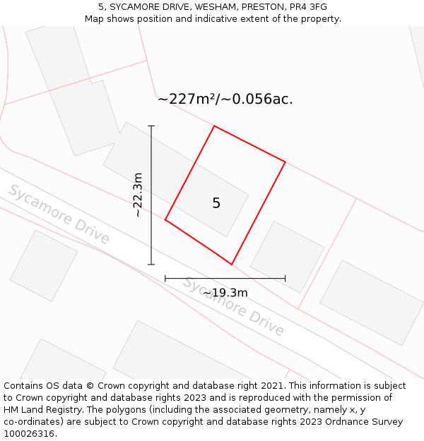 5, SYCAMORE DRIVE, WESHAM, PRESTON, PR4 3FG: Plot and title map