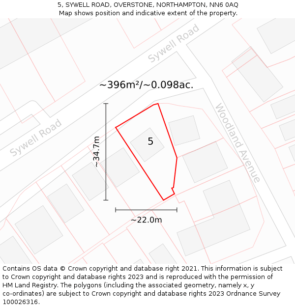 5, SYWELL ROAD, OVERSTONE, NORTHAMPTON, NN6 0AQ: Plot and title map