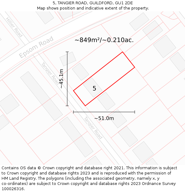 5, TANGIER ROAD, GUILDFORD, GU1 2DE: Plot and title map