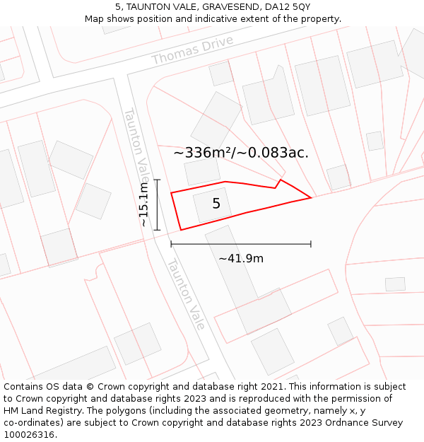 5, TAUNTON VALE, GRAVESEND, DA12 5QY: Plot and title map