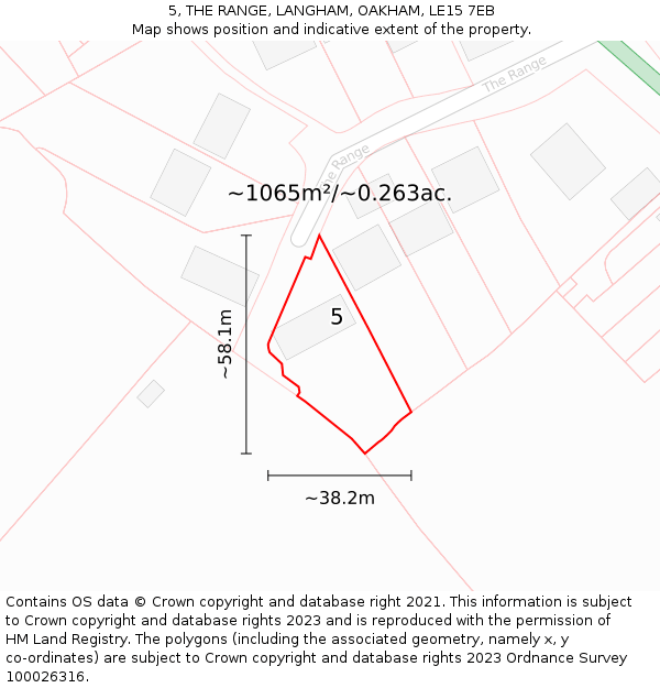 5, THE RANGE, LANGHAM, OAKHAM, LE15 7EB: Plot and title map