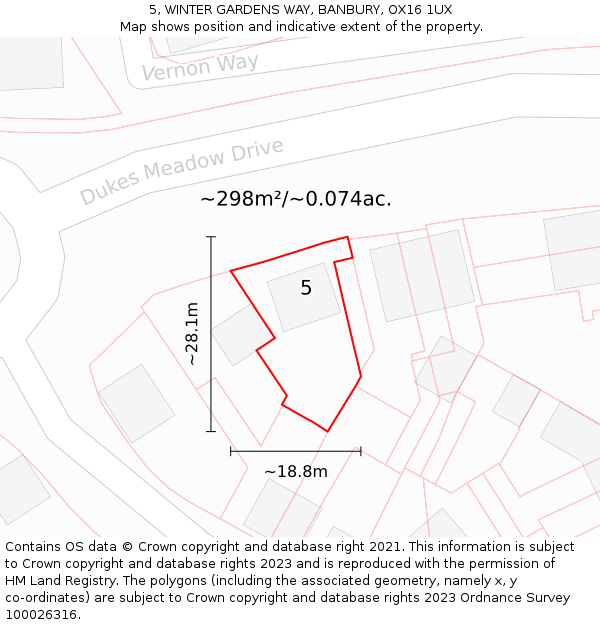 5, WINTER GARDENS WAY, BANBURY, OX16 1UX: Plot and title map