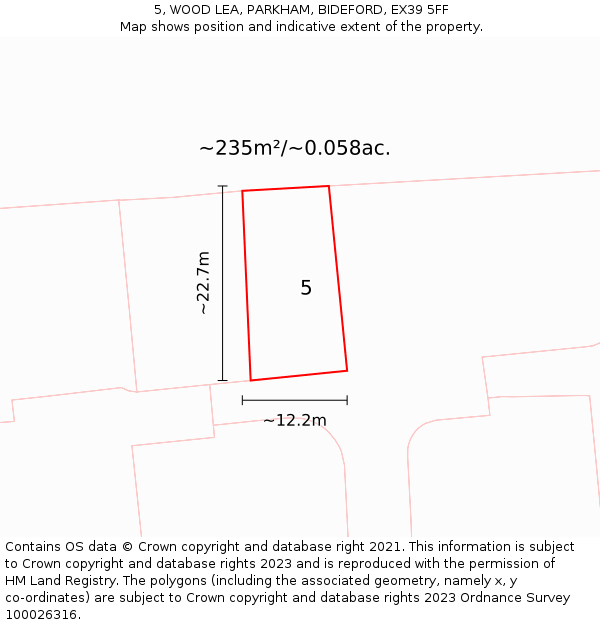 5, WOOD LEA, PARKHAM, BIDEFORD, EX39 5FF: Plot and title map