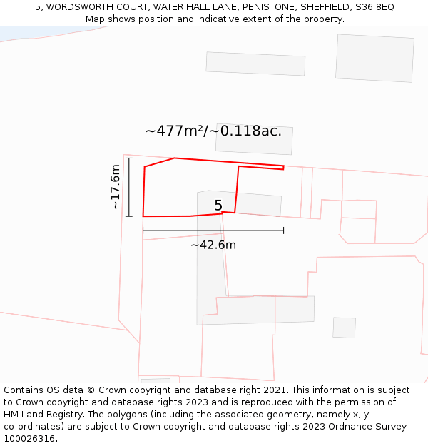 5, WORDSWORTH COURT, WATER HALL LANE, PENISTONE, SHEFFIELD, S36 8EQ: Plot and title map